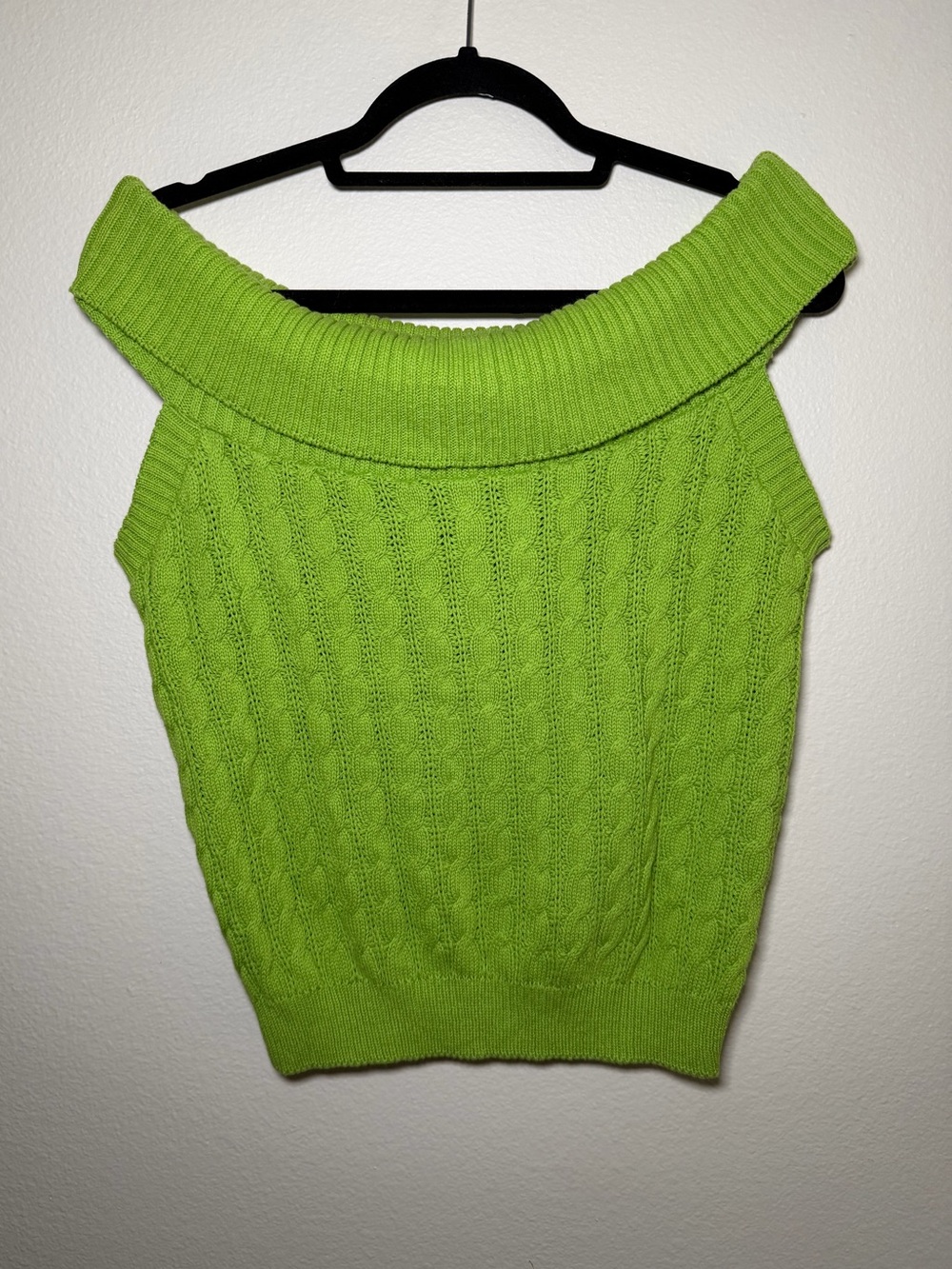 Vintage 90’s Arielle Green Cable Knit Off Shoulder Tank Top Sweater Fairy